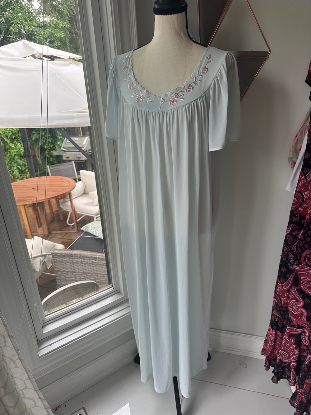 Vintage 90s Dreamy Cottagecore Embroidered Nightgown Dress Light Blue Medium